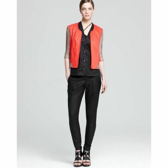 Helmut Lang Lambskin Leather Coated Linen bomber Jacket Blazer Orange‎ Casual P - Picture 2 of 8
